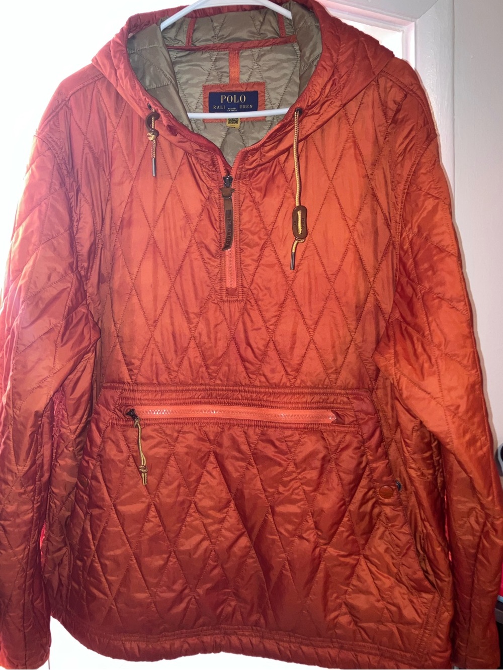 Polo by Ralph Lauren Burnt Orange Quilted Hooded Pullover Anorak